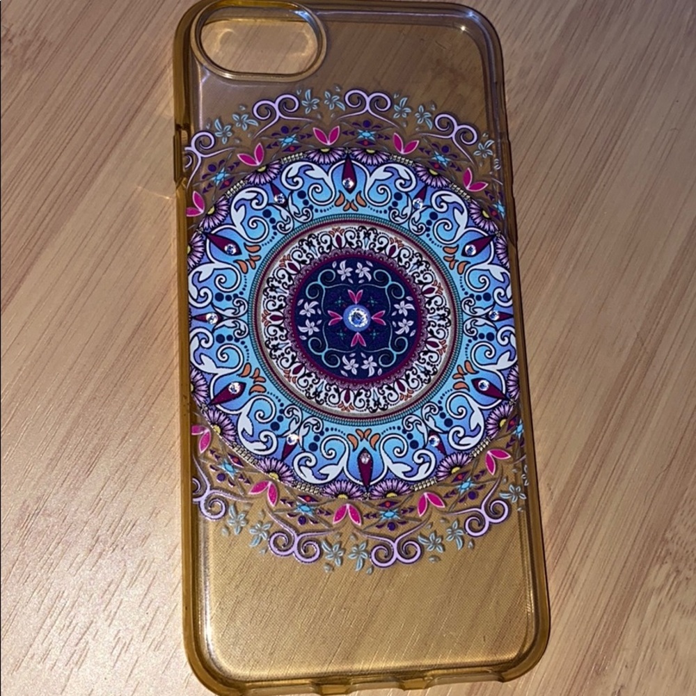 mandala type clear phone case with rhinestones.